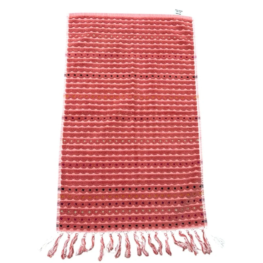 World Market Coral Cotton Towel + Boho Woven Basket Set Bath Decor Boho